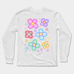 Crayon Flowers Long Sleeve T-Shirt